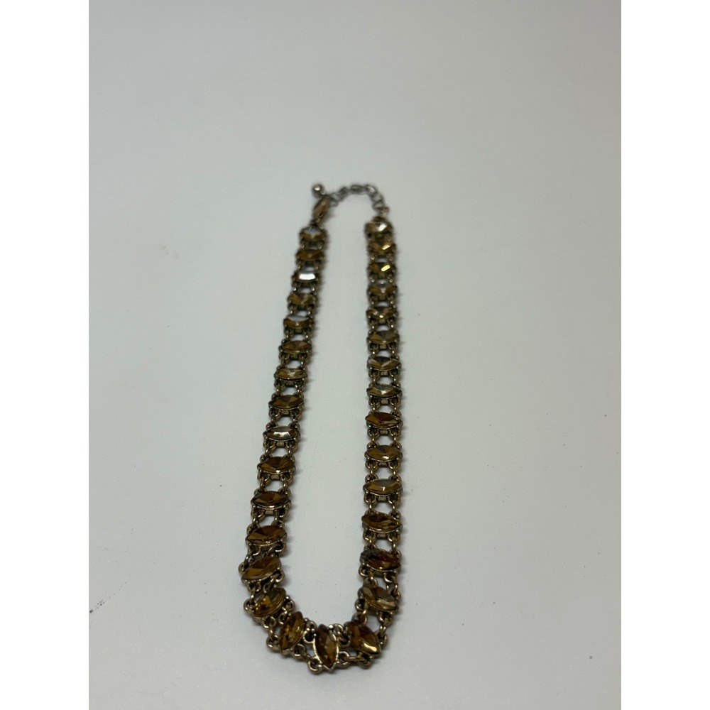 Vintage Style Amber Marquise Glass Choker Necklace Gold Tone Adjustable 15in